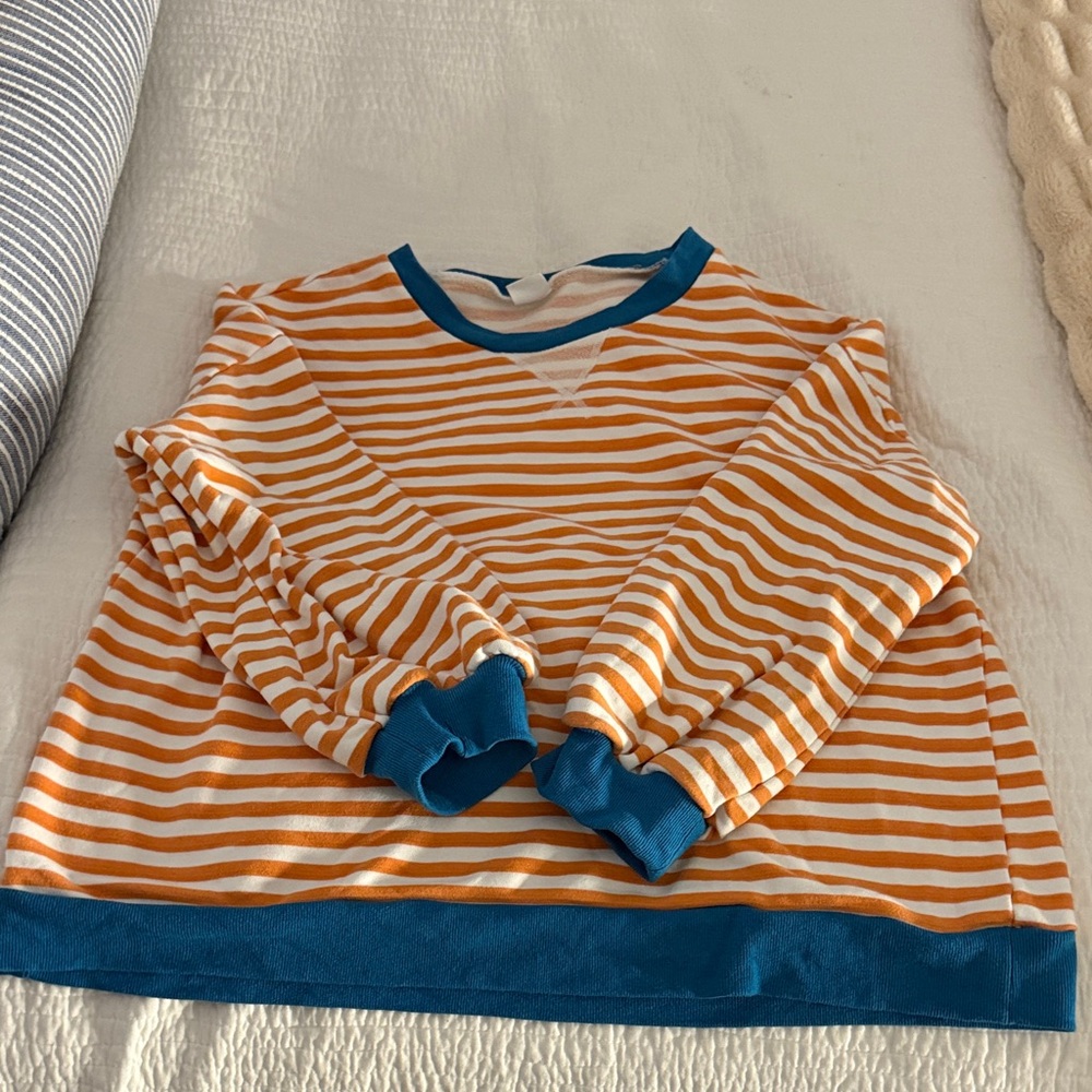 Amazon Essentials Orange and Blue Striped Sweatshirt